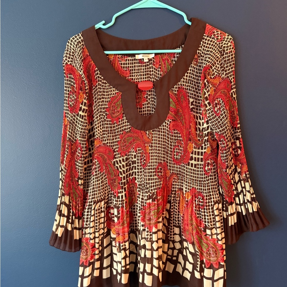 NICOLA Red and Brown Paisley Blouse